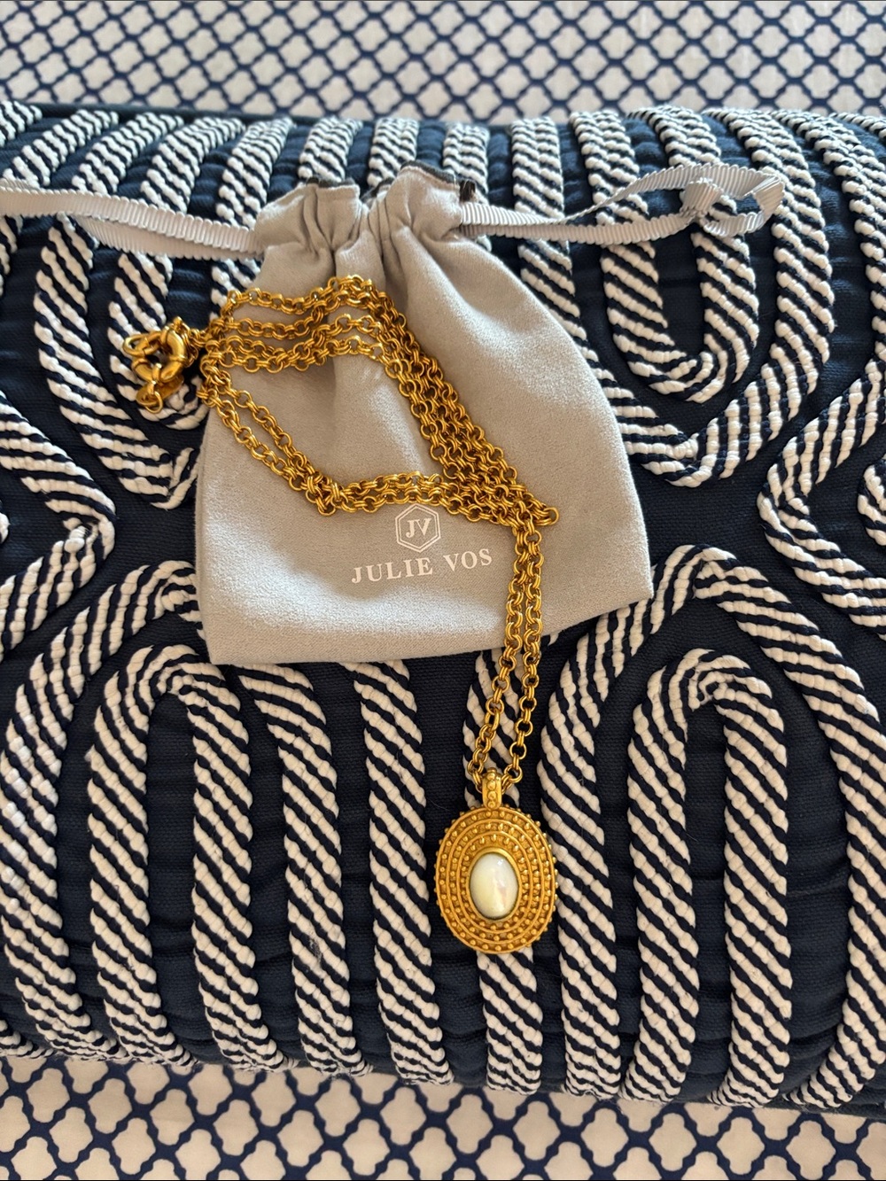 Julie Vos Gold Oval Pendant Necklace with Ivory Center